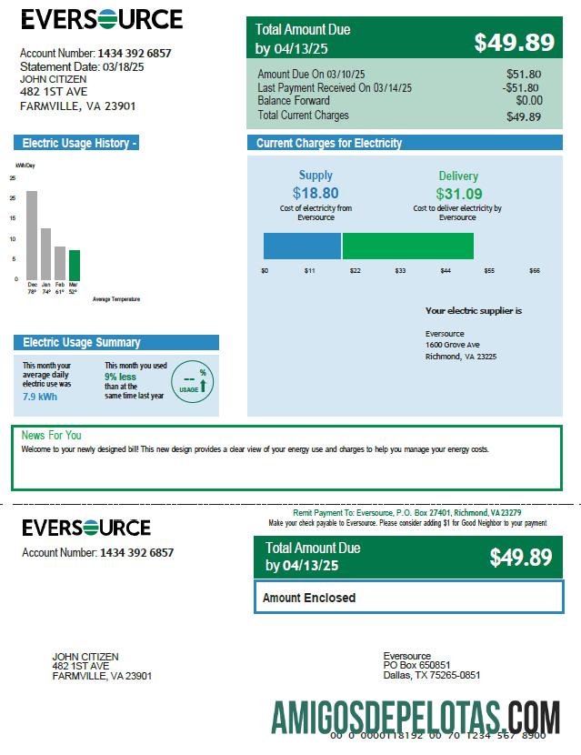 Para baixar modelo de fatura de serviços públicos Eversource dos EUA em formatos Word e PDF, versão 2